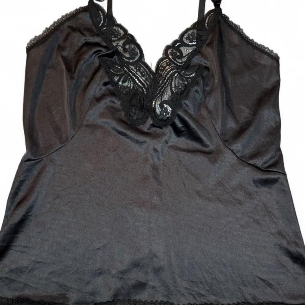 Vintage 70s 80s Body Lites Black Lace Cami Tank Size 36 USA Made